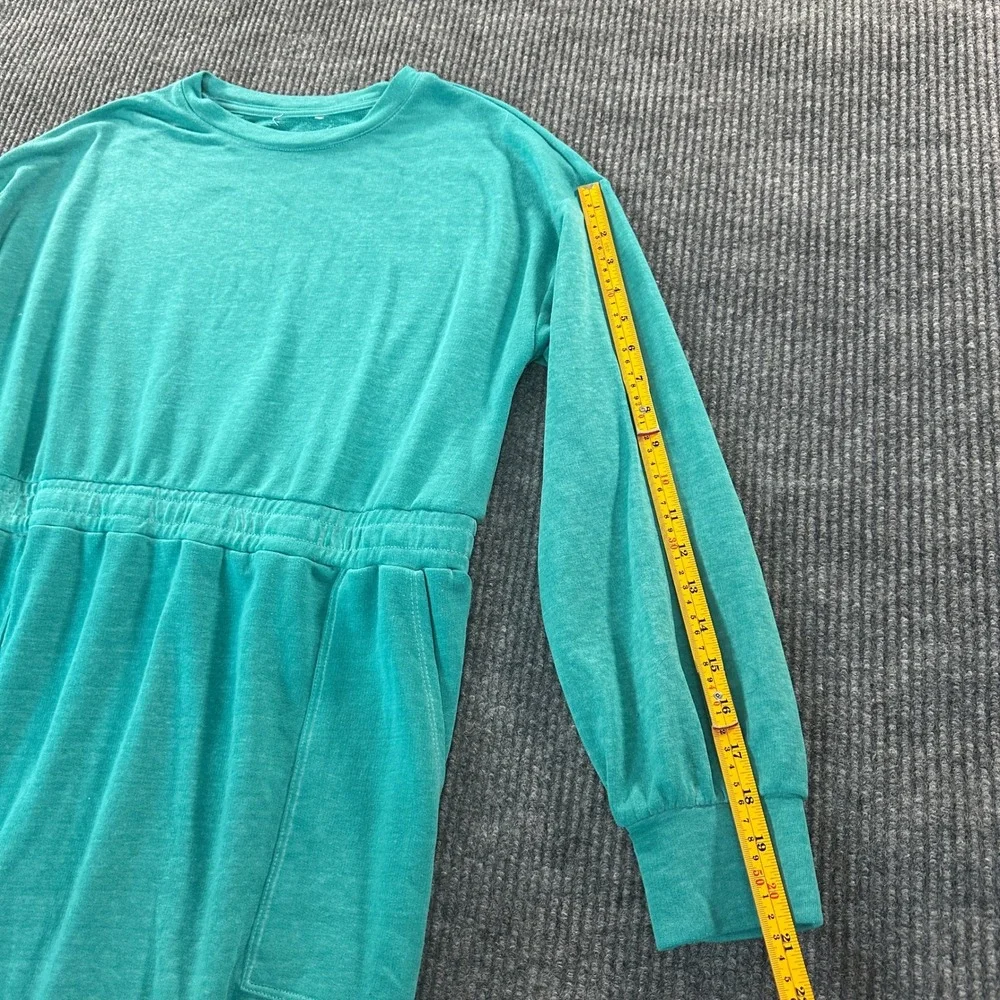 Unbranded Girls Long Sleeve Pocket Dress M Teal Cotton Blend Jersey